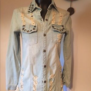 Jean Jacket Small. Tattered and studded.  Boho